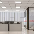 Modern Public Office Area With Workstations Glass Partitions And Ceiling Lights 3d model