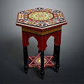 Hexagonal Entertainment Table With Colorful Mosaic Top And Arched Decorative Legs