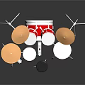Red Drum Set With Cymbals And Drum Stool On Reflective Dark Background 3d model