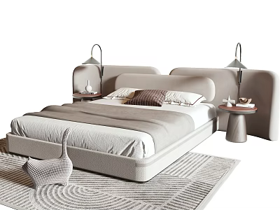 Modern Double Bed Interior With Bedside Tables Table Lamps Pillows And Soft Rug 3d model