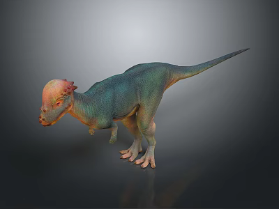 Green Dinosaur Model With Pink Head Standing Posture On Gray Background 3d model