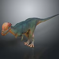 Green Dinosaur Model With Pink Head Standing Posture On Gray Background 3d model