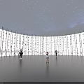 Starry Sky Ceiling And Circular Character Wall In Interactive Experience Space With People Inside 3d model