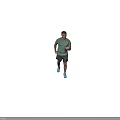 A Man Exercising Wearing Green T-Shirt Gray Shorts And Blue Sneakers On Gray Background