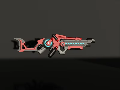 Red And Gray Sci Fi Gun With Blue Light Elements And Mechanical Design 3d model