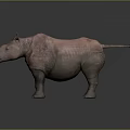 Standing Pink Rhinoceros with Single Horn and Rough Skin on Plain Gray Background