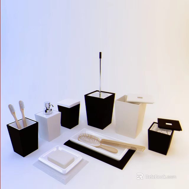 Modern Bathroom Accessories Set With Toothbrushes Holders Toilet Brush Soap Dish And Trash Bins 3d model 
