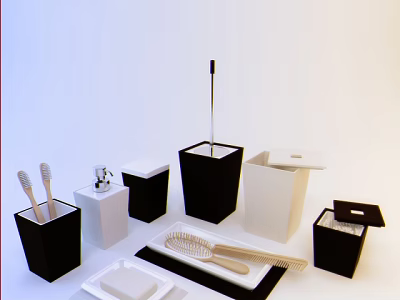 Modern Bathroom Accessories Set With Toothbrushes Holders Toilet Brush Soap Dish And Trash Bins 3d model
