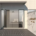 Modern Front Desk Reception Area With Glass Doors And Marble Wall Features