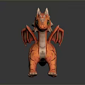 Fantasy Red Dragon With Green Eyes Spiked Head Textured Body Standing On Dark Surface