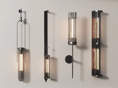 Modern Illuminated Wall Sconces With Metal Frames And Glass Shades Mounted On White Wall 3d model