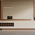 Modern Reception Desk Interior With Minimalist Design Wooden Accents And Pendant Lights
