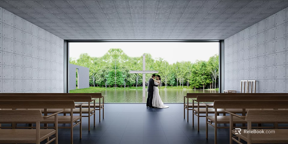 Religious Wedding Ceremony In Church With Cross And Natural Views 3d model 