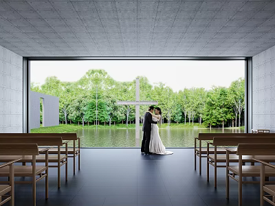 Religious Wedding Ceremony In Church With Cross And Natural Views 3d model