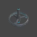 Futuristic Circular Space Station Structure With Central Column And Blue Glow
