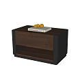 Modern Walnut Wooden Bedside Table With Book And Lemons On Top Surface