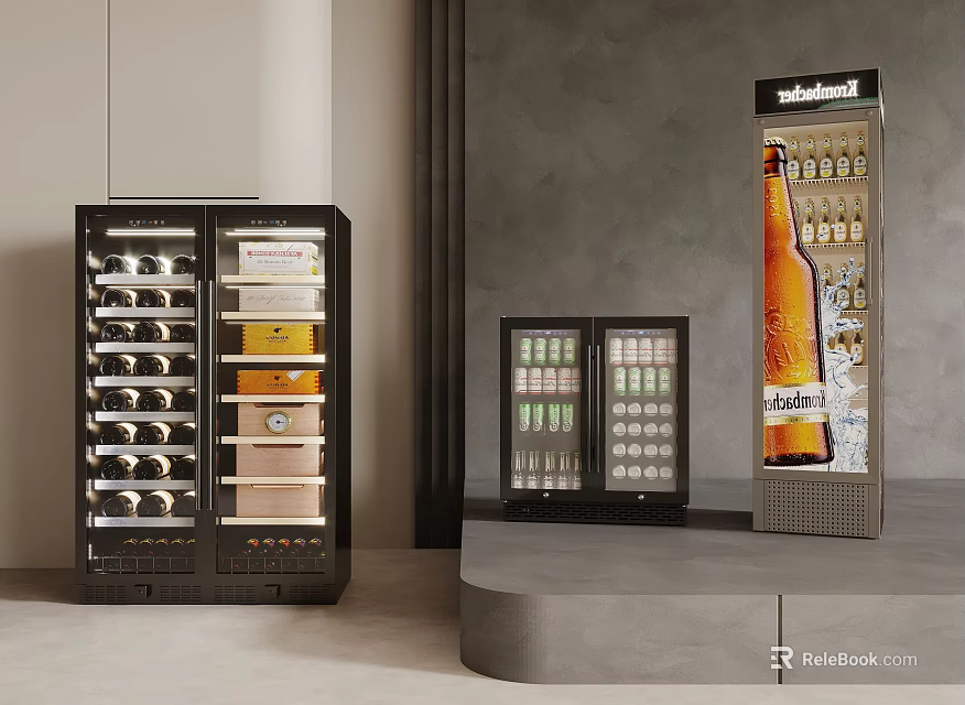 Modern Beverage Display Coolers With Budweiser Beer And Bottled Canned Drinks 3d model 