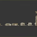 Scenic Historical Landscape Featuring Ancient Stone Architectural Components Arches Blocks And Brick Carvings