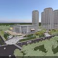 Modern Commercial Street With Shopping Mall Building Tall Buildings Pedestrian Plaza Greenery And Street Lamps