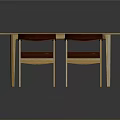 Modern Wooden Dining Table With Four Red Leather Chairs And Simple Design