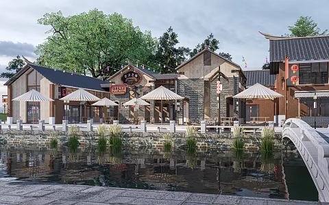 Chinese-style Commercial Street Pedestrian Street Small Town Building Homestay Building Ancient Town Building Rural House 3d model