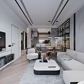 Modern Living And Dining Room Interior With Sofa Coffee Table Dining Table And Open Kitchen