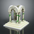Classical White Structure With Arched Design Columns Adorned With Green Vines On Pedestal 3d model