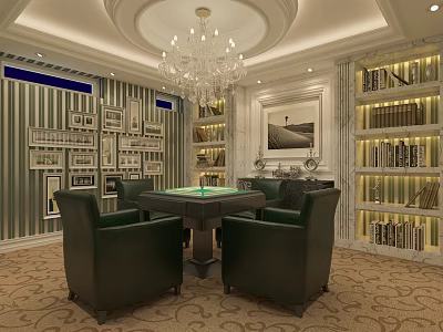 Elegant Wine Cellar Interior With Wooden Wine Racks Bookshelves Chandelier And Leather Chairs 3d model