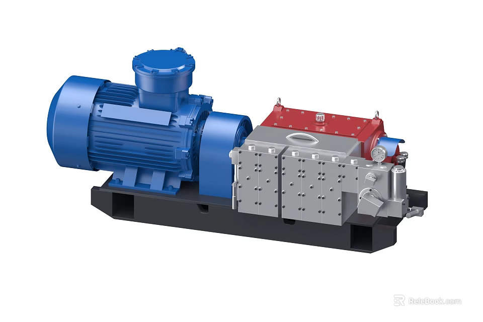Industrial Pump Equipment With Blue Electric Motor Stainless Steel Body And Mounting Base 3d model 