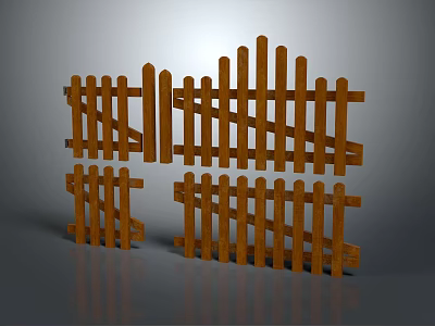 Wooden Garden Fence With Various Panel Designs For Outdoor Decoration 3d model