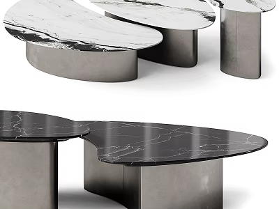 Modern Coffee Table With Curved Marble Top And Metal Base Design 3d model