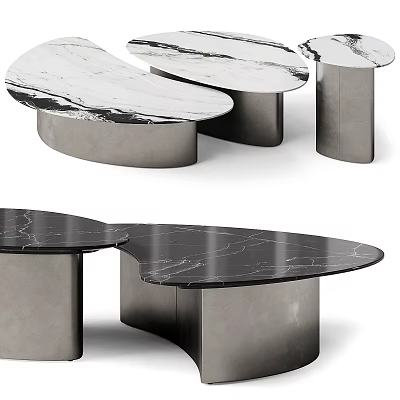 Modern Coffee Table With Curved Marble Top And Metal Base Design 3d model