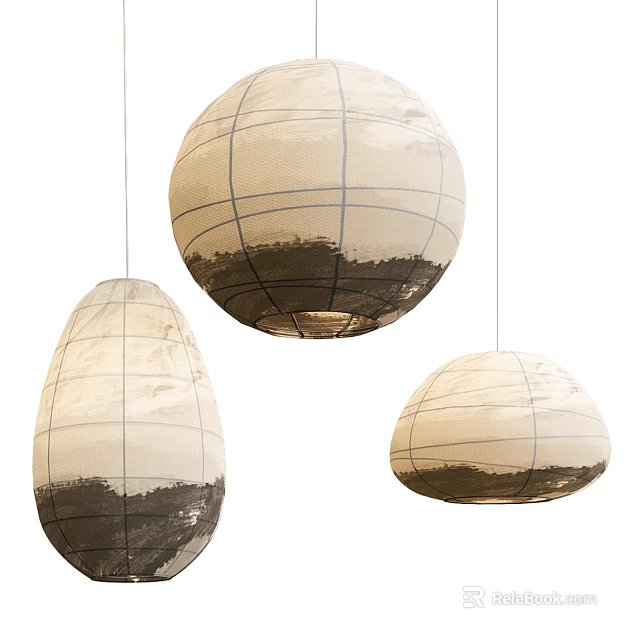 Minimalist Modern Pendant Lights With Grid Pattern And Oval Spherical Hemispherical Fabric Shades 3d model