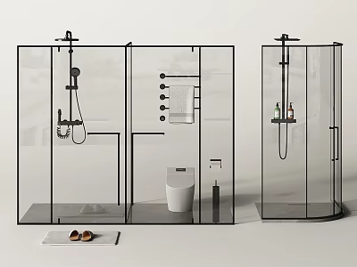 Modern Shower Head Design With Glass Enclosure Handheld Sprayer And Storage Shelf 3d model