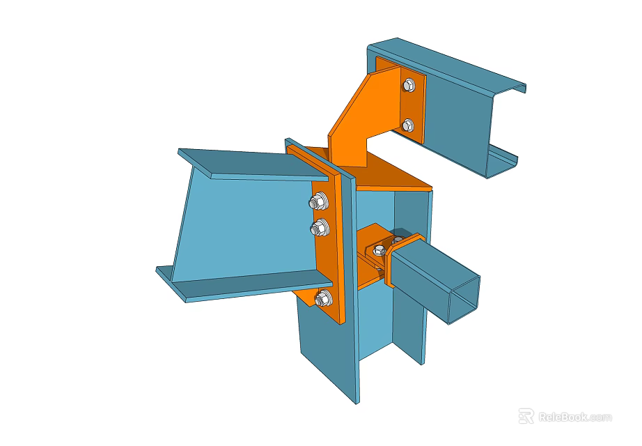 Industrial Metal Structural Component with Bolted Connections and Assembled Parts 3d model 