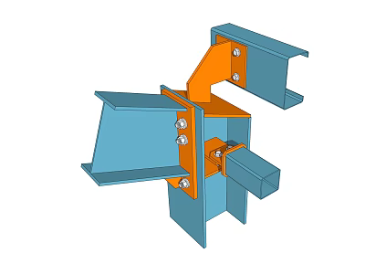 Industrial Metal Structural Component with Bolted Connections and Assembled Parts 3d model