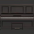 Classical Dark Brown Wooden Piano With Red Upholstered Stool And Carved Legs