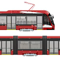 Red And White Modern Tram With Multiple Carriages Large Windows And Pantograph 3d model