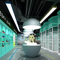 Modern Women Learning Space With Pastel Blue Green Curved Structures And Lighting Strips