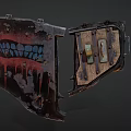 Worn Metal Shields As Medieval Defensive Weapon With Red Black Text Metal Buckle Wooden Texture