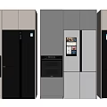 Three Modern Refrigerators With Smart Screens In Silver Black And Gray Kitchen Design 3d model
