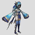 Blue Haired Fantasy Elf Character In Elegant Blue And Gold Outfit With Ornate Headpiece