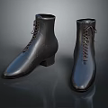 Black Leather Lace Up Ankle Boots With Pointed Toe And Block Heel Design