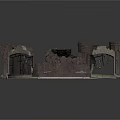 Ruined Octagonal Building Structure With Broken Walls Windows And Green Floor