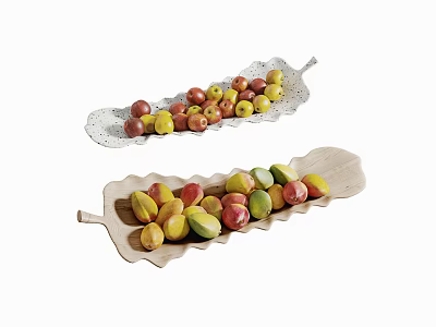 Colorful Mixed Fresh Fruits Arranged in Decorative Leaf Shaped Trays 3d model