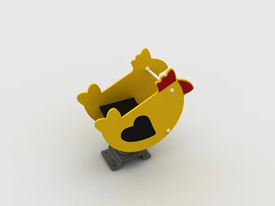 Yellow Chicken Shaped Decorative Ornament With Red Comb Black Heart And Gray Base 3d model