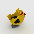 Yellow Chicken Shaped Decorative Ornament With Red Comb Black Heart And Gray Base