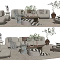 Quiet sofa tea table combination 3d model