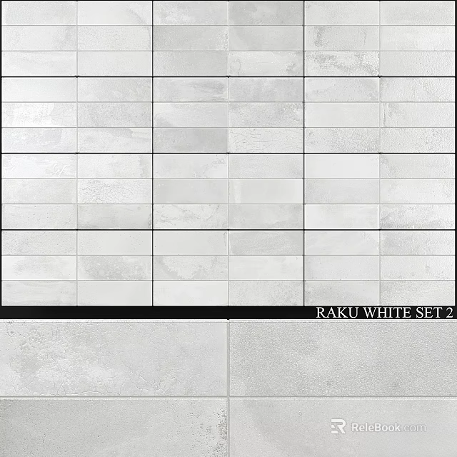 Raku White Set 2 Ceramic Tiles For Modern Wall And Floor Decoration 3d model 