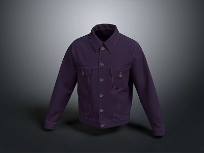 Purple Casual Jacket With Classic Collar Long Sleeves And Multiple Pockets 3d model
